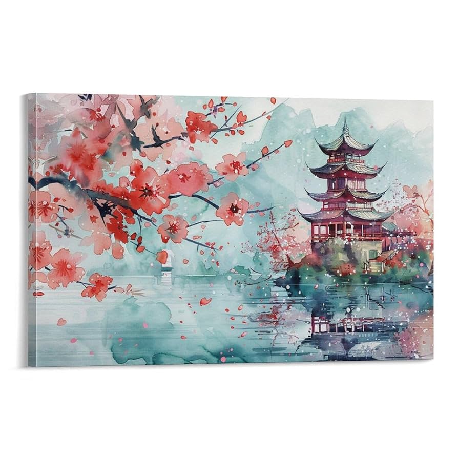 【期間限定価格‼️】水墨画風・桜と猫｜淡紅彩・A3パネル和風アート 期間限定価格‼️】水墨画風・桜と猫｜淡紅彩・A3パネル和風アート